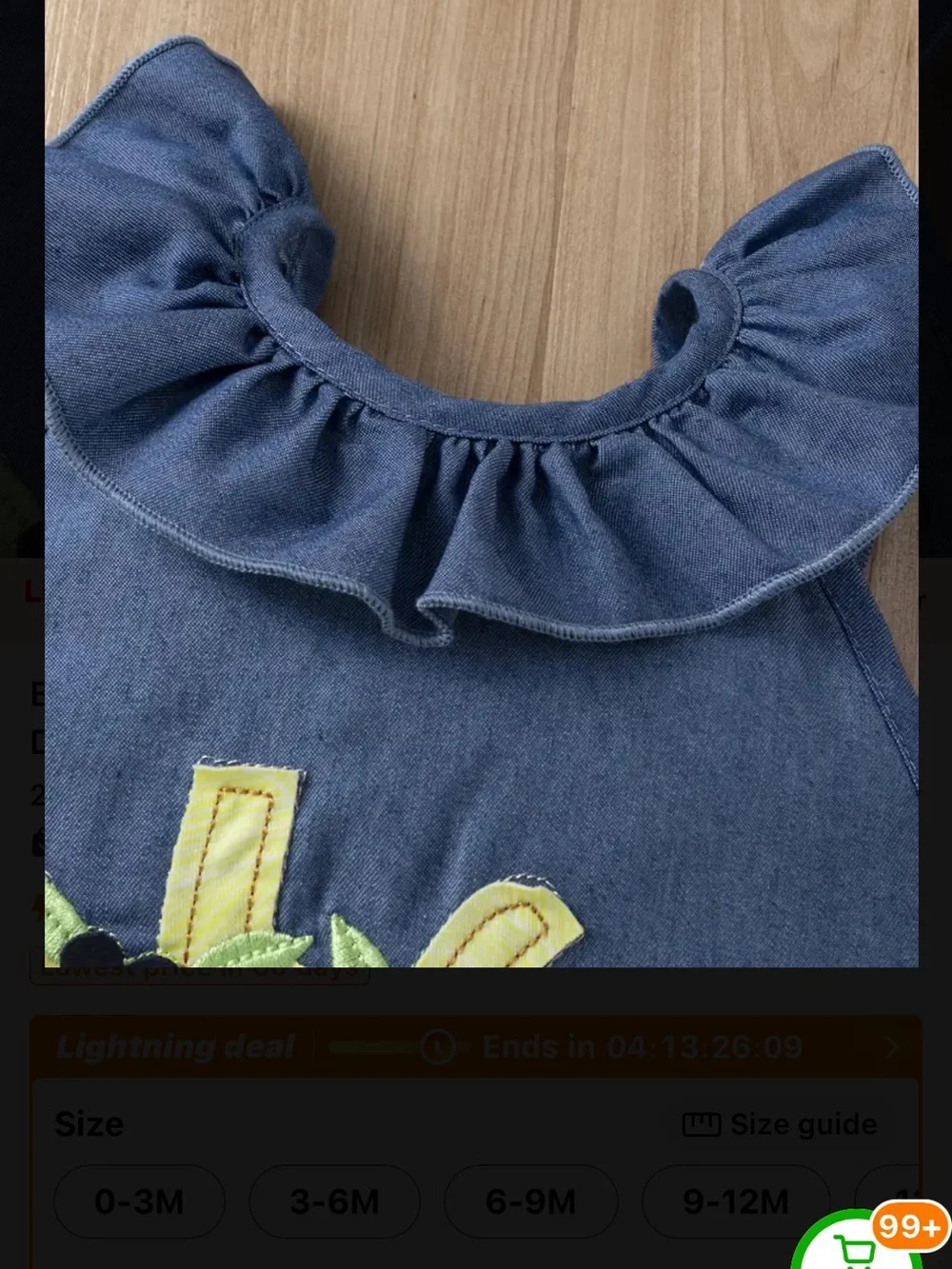Denim Giraffe Applique Baby Romper - Navy & Yellow